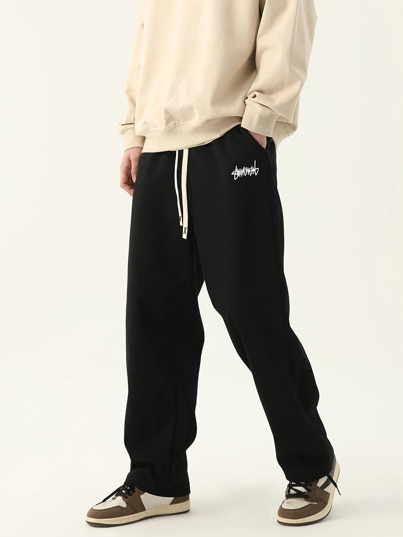 Men's Graphic Drawstring Waist Sweatpants, Regular Fit Casual Pocket Straight Leg Pants for Daily Wear, Men's Bottoms for Season