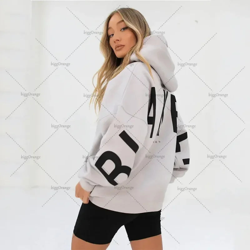 European and American loose casual pullover hoodie sweatshirt coat printed letter pattern high street hip-hop trendy men women