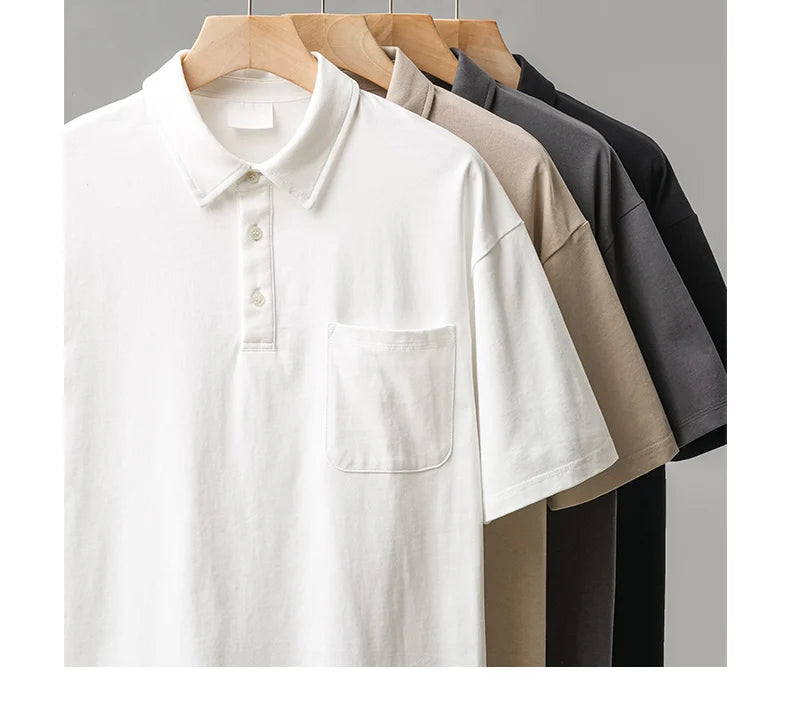 DUKEEN 260G Heavyweight Men's Polo Shirts 100% Cotton 2024 Summer Short-Sleeve White Pocket T Shirts Golf Wear Men's Clothing