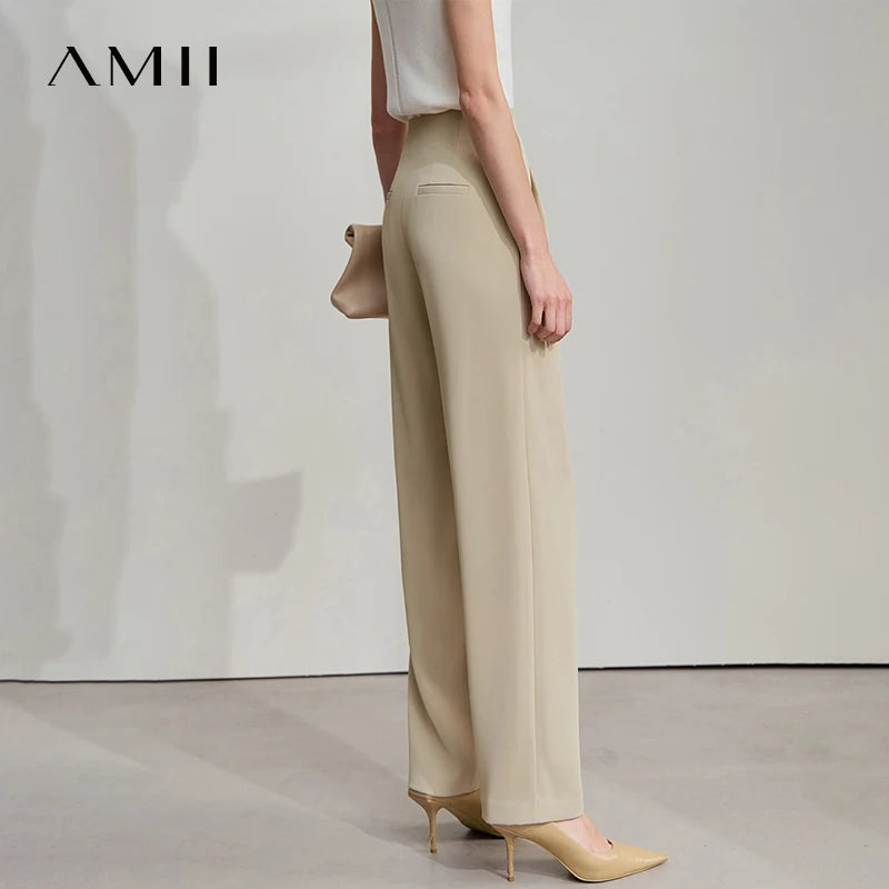 AMII Women Trousers Minimalist New Summer Commuting Solid Mid Rise Pantalones Cooling Sunscreen Tapered Casual Pants 12522036
