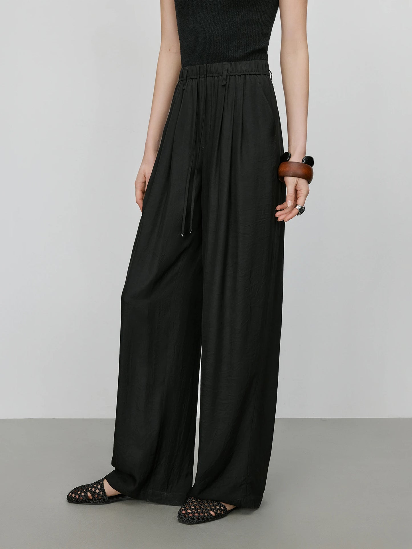 FSLE 【Premium Series】 Acetate Air Pants Women 2025 Summer New Drape Loose Wide-leg Pants 25FE12025