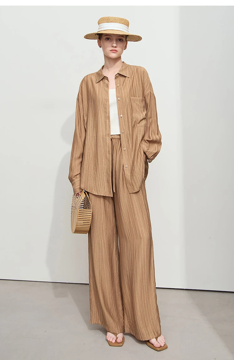 AMII Minimalism Shirt Pants Sets for Women 2025 Spring New Casual Basic Shirt Separate Straight Long Wide Leg Pants 12511048