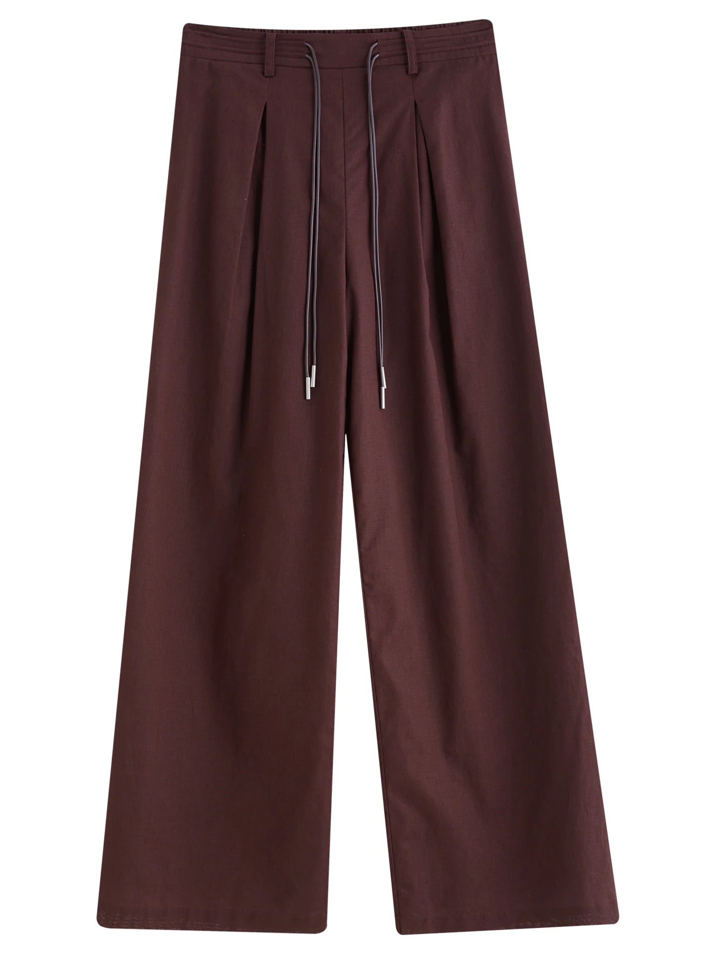 DUSHU Women Linen Drawstring Wide-leg Pants 2025 Summer New Cotton Knitted Drape Loose High Waist Slim Casual Pants 25DS82737