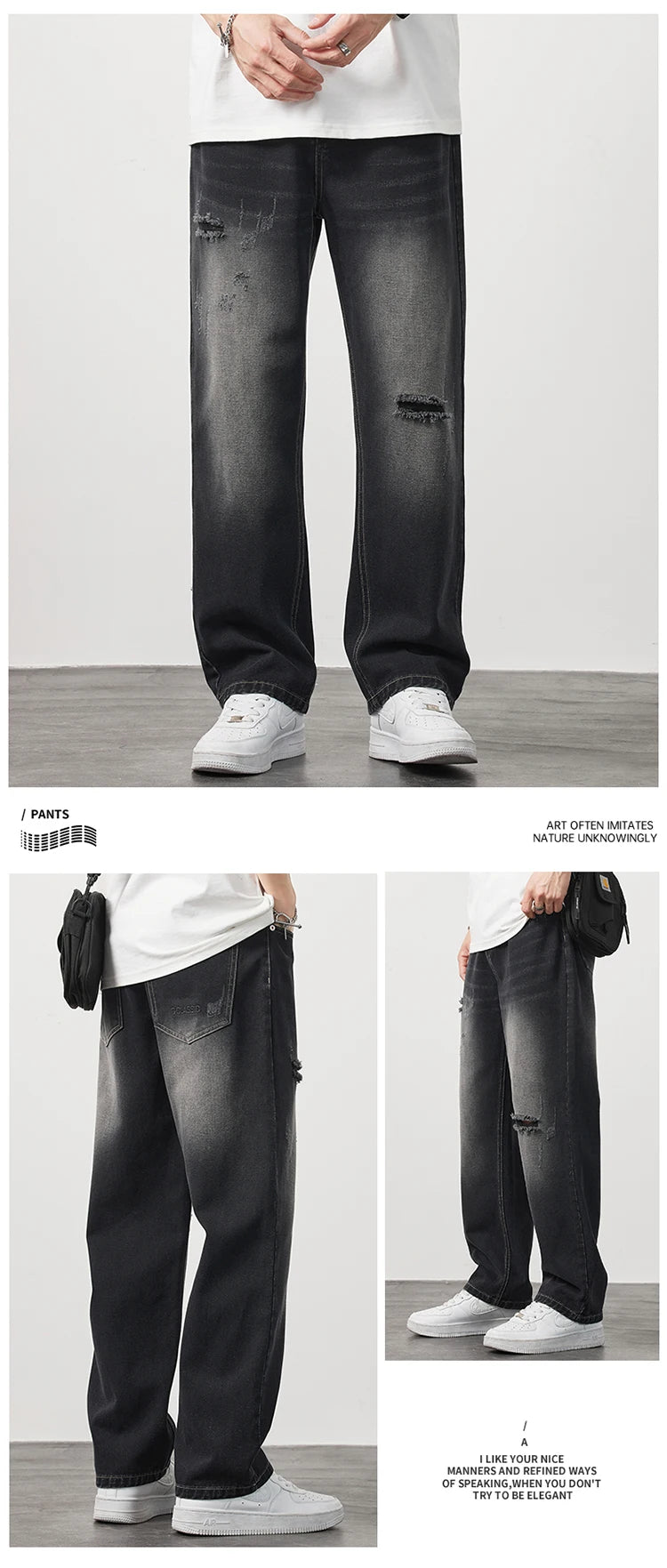 Korea Baggy torn holey ripped Jeans Men Vintage  Y2k Pants Fashion Frayed High Street Distressed Denim Trousers loose thin Male