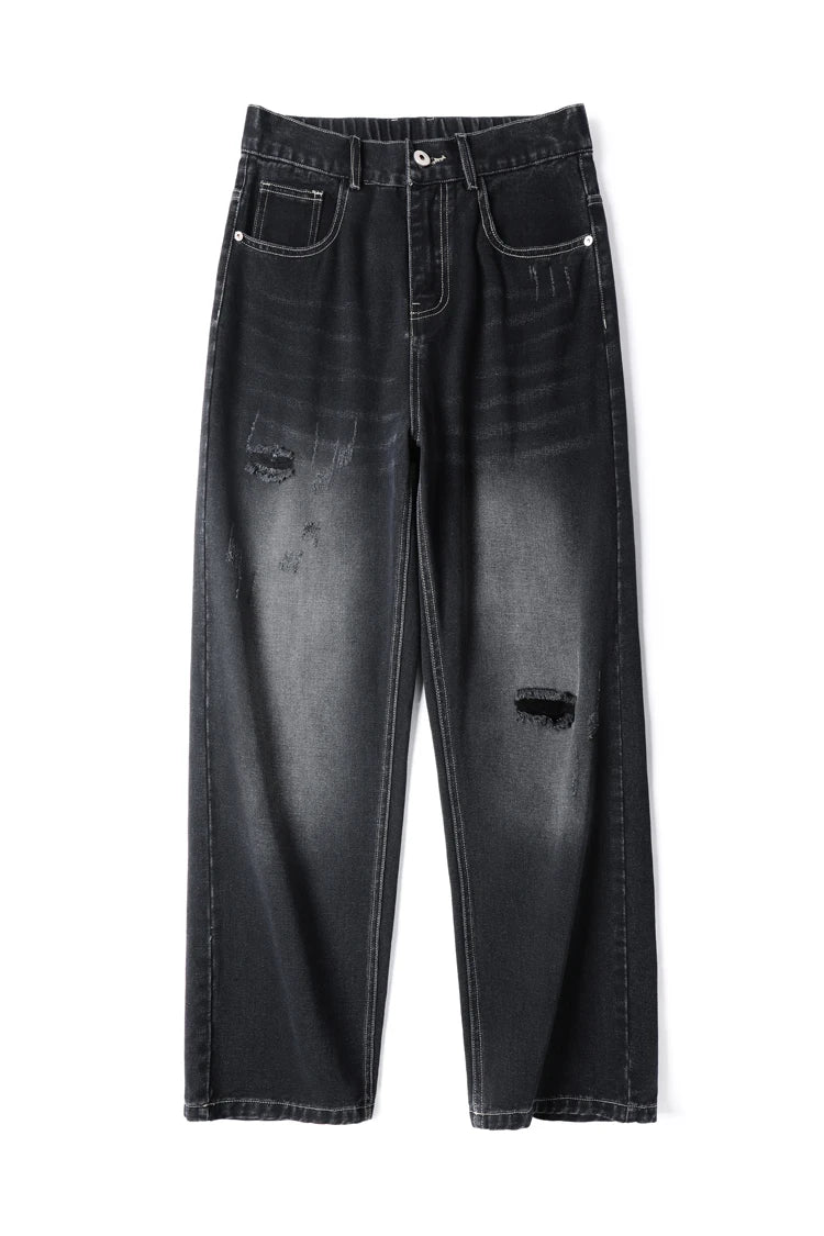 Korea Baggy torn holey ripped Jeans Men Vintage  Y2k Pants Fashion Frayed High Street Distressed Denim Trousers loose thin Male
