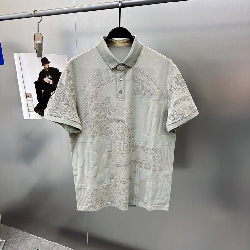 Faionable Slim Fit ort Sve  irt for Men Printed Busin Casual Turn-down Collar Summer T-irt Urban Sle Teen...