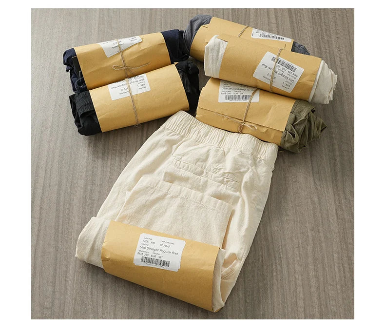 DUKEEN Breathable Linen Pants Men 2025 Summer Fashion Thin Ankle-Length Pants Elastic Waist Straight-Leg Men's Clothing