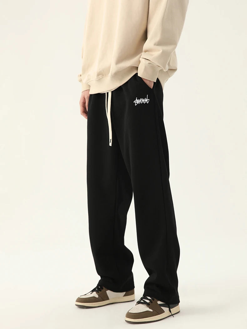 Men's Graphic Drawstring Waist Sweatpants, Regular Fit Casual Pocket Straight Leg Pants for Daily Wear, Men's Bottoms for Season
