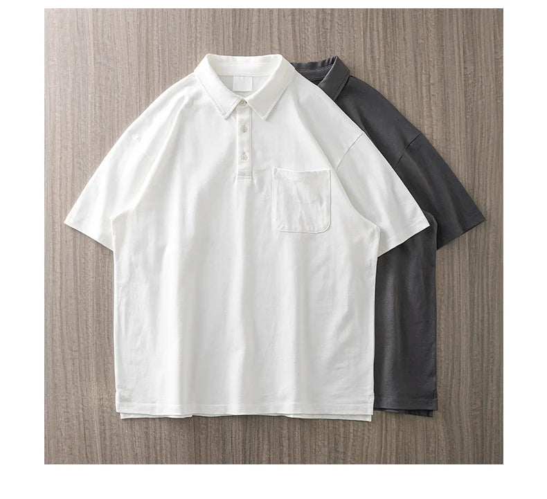DUKEEN 260G Heavyweight Men's Polo Shirts 100% Cotton 2024 Summer Short-Sleeve White Pocket T Shirts Golf Wear Men's Clothing
