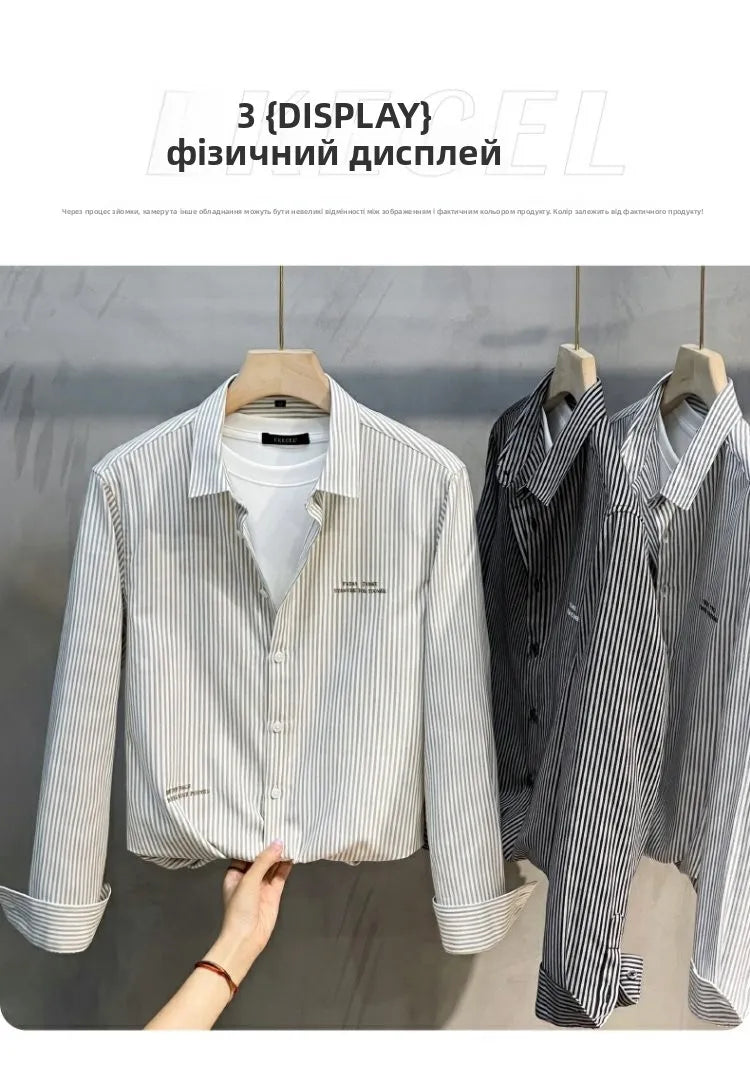 Men's Slim Fit Long Sve irt Trendy Striped Spring Autumn New Sle Casual Korean Japanese Sle Printed No Iron Treaent