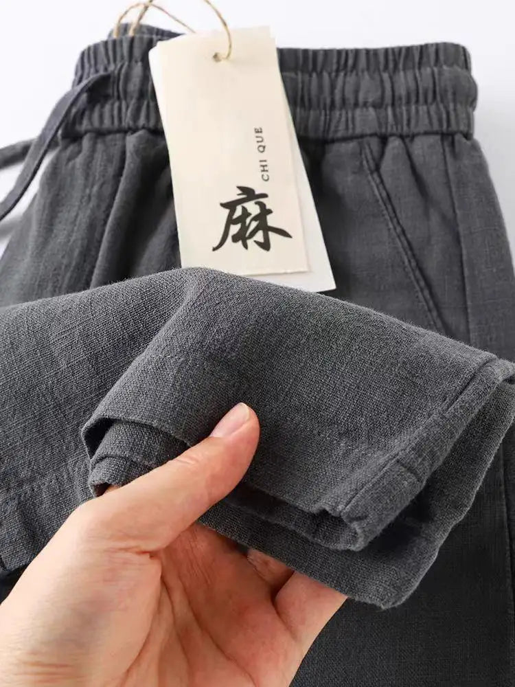 Pure Linen Breathable Elastic New Sle Nine-Piece Pants Cotton Linen Summer Thin Simple Casual Men's Pants Straight Leg Fit