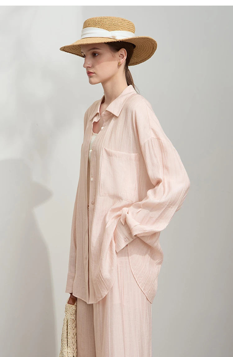 AMII Minimalism Shirt Pants Sets for Women 2025 Spring New Casual Basic Shirt Separate Straight Long Wide Leg Pants 12511048