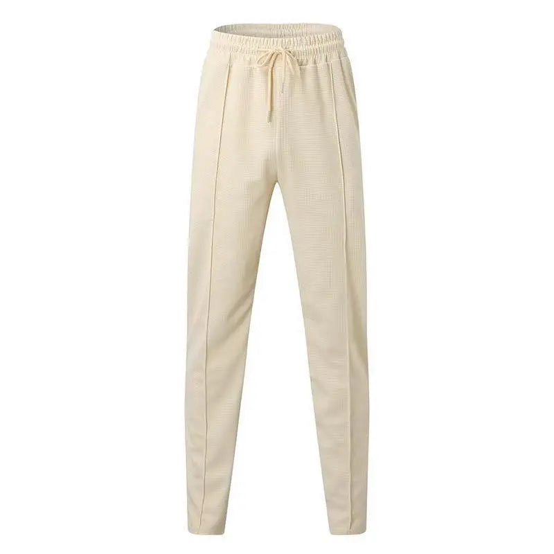 Mens Stylish Waffle Pants - Casual Sports Slim Fit with Adjustable Drawstring Secure Pockets for All Seasons - Perfect Outdoor