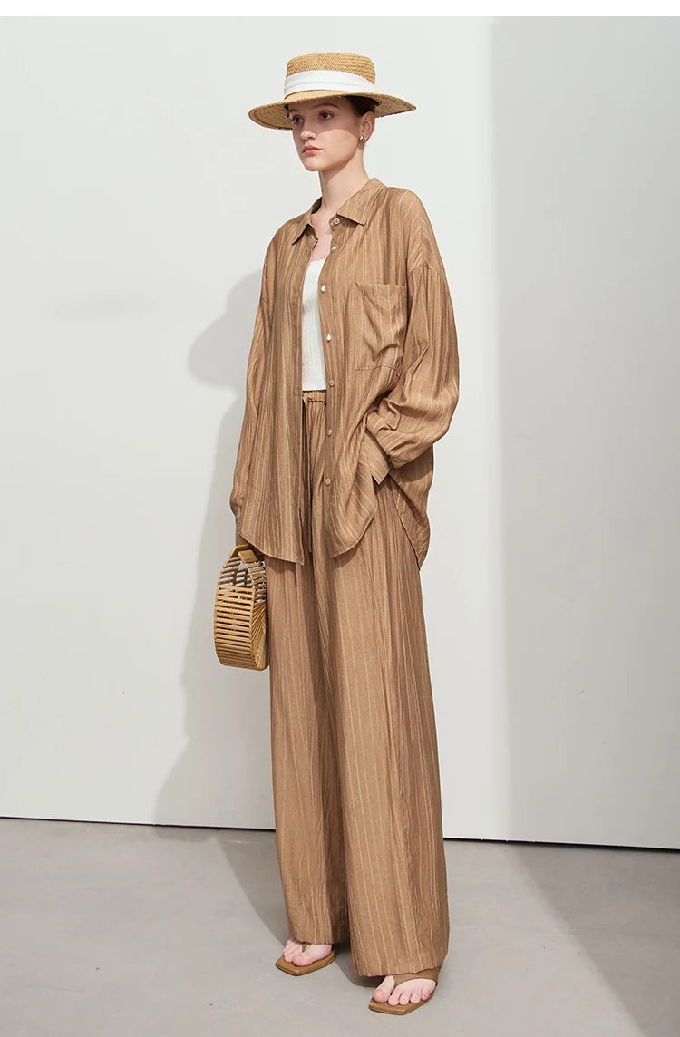 AMII Minimalism Shirt Pants Sets for Women 2025 Spring New Casual Basic Shirt Separate Straight Long Wide Leg Pants 12511048