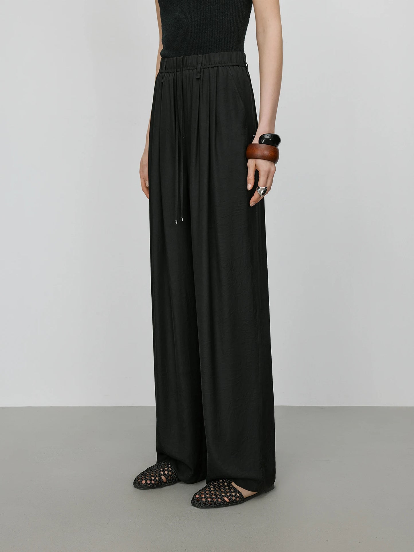 FSLE 【Premium Series】 Acetate Air Pants Women 2025 Summer New Drape Loose Wide-leg Pants 25FE12025