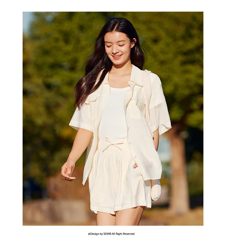Semir Set Women Mid-long Style Top and Shorts 2024 New Summer Version Loose Textured Two-piece Set