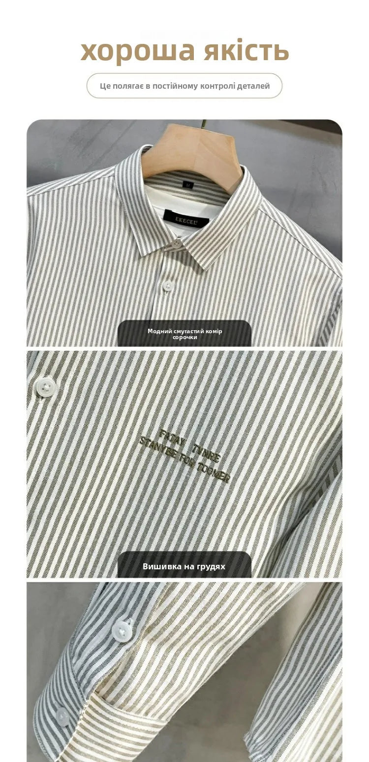 Men's Slim Fit Long Sve irt Trendy Striped Spring Autumn New Sle Casual Korean Japanese Sle Printed No Iron Treaent