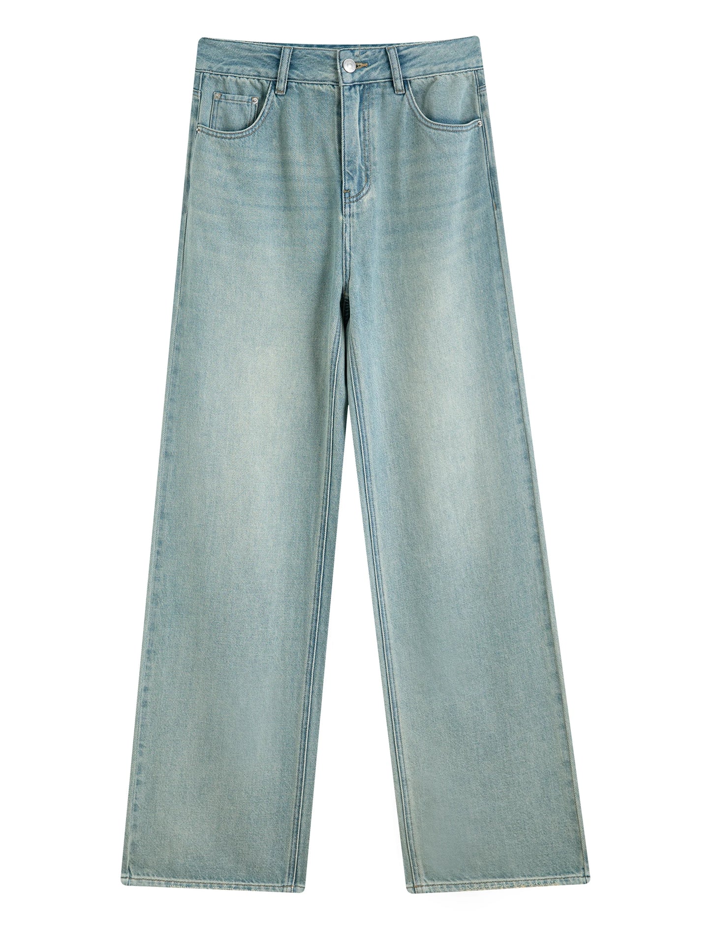 FSLE Washed Distressed High Waist Straight Jeans for Women 2025 Summer New Slim Fit Versatile Casual Slim Chic Pants 25FS12292