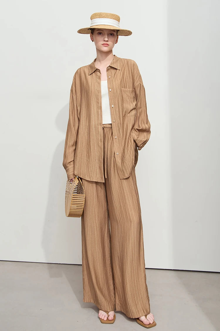 AMII Minimalism Shirt Pants Sets for Women 2025 Spring New Casual Basic Shirt Separate Straight Long Wide Leg Pants 12511048