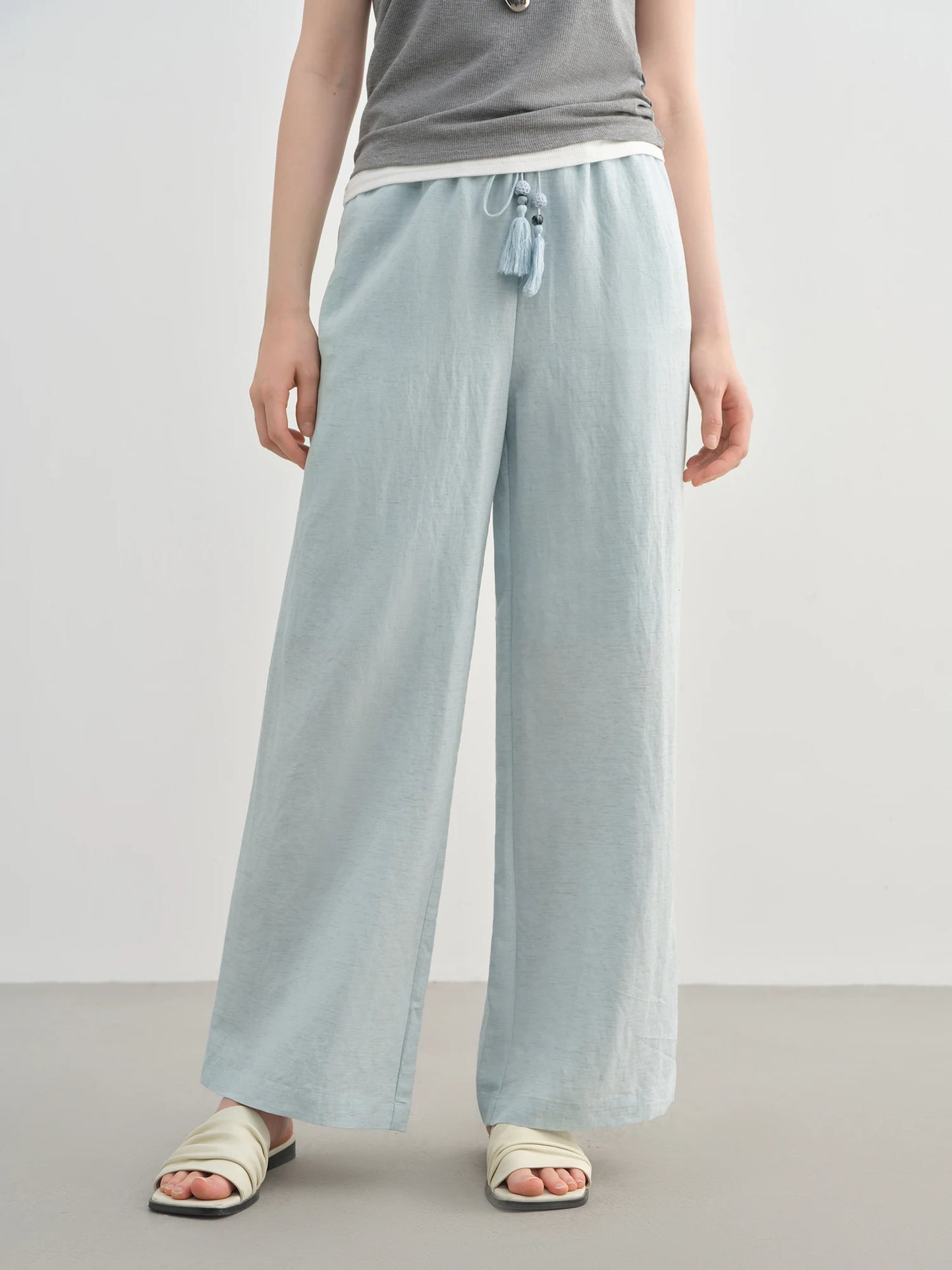 DUSHU 2025 Summer Plus-Size Linen-Like Pants - Relaxed Fit & Breathable Tencel Blend with Casual Elegance 25DS82241