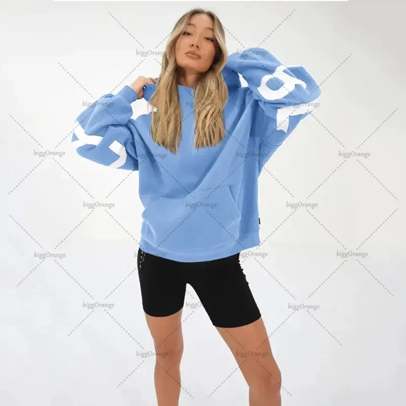 European and American loose casual pullover hoodie sweatshirt coat printed letter pattern high street hip-hop trendy men women
