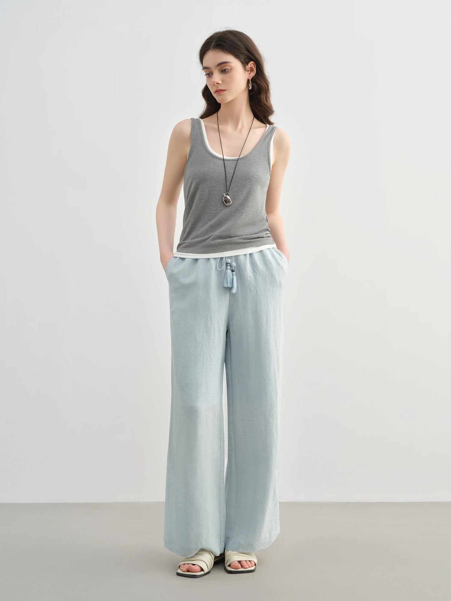 DUSHU 2025 Summer Plus-Size Linen-Like Pants - Relaxed Fit & Breathable Tencel Blend with Casual Elegance 25DS82241