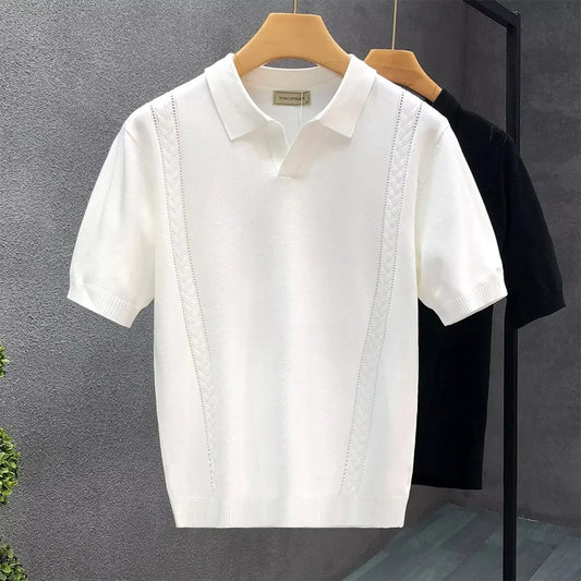 Men's Summer Thin Knitted Ice Silk Half Sleeve Polo Shirt New Hot Sale Of The Season Young Luxury Style Collared T-Shirt Short S