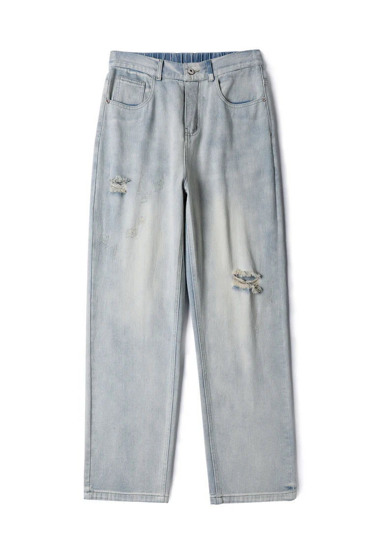 Korea Baggy torn holey ripped Jeans Men Vintage  Y2k Pants Fashion Frayed High Street Distressed Denim Trousers loose thin Male