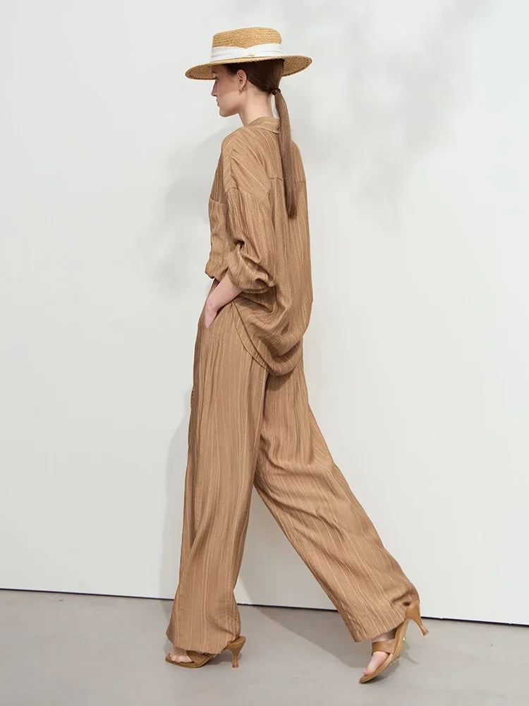 AMII Minimalism Shirt Pants Sets for Women 2025 Spring New Casual Basic Shirt Separate Straight Long Wide Leg Pants 12511048