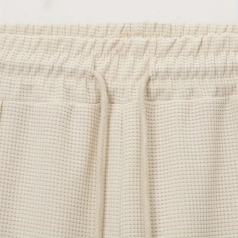 Mens Stylish Waffle Pants - Casual Sports Slim Fit with Adjustable Drawstring Secure Pockets for All Seasons - Perfect Outdoor