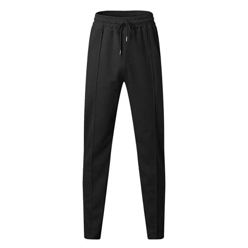 Mens Stylish Waffle Pants - Casual Sports Slim Fit with Adjustable Drawstring Secure Pockets for All Seasons - Perfect Outdoor