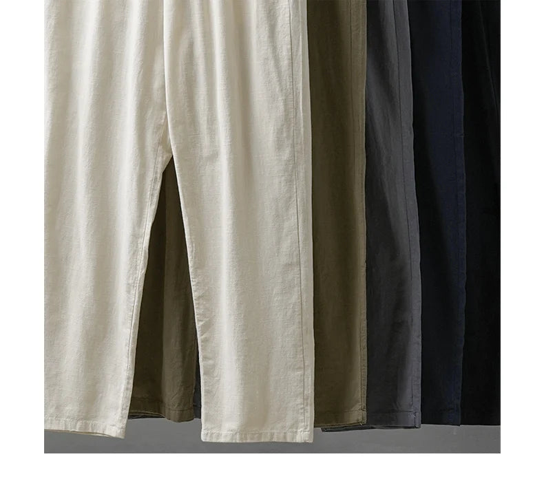 DUKEEN Breathable Linen Pants Men 2025 Summer Fashion Thin Ankle-Length Pants Elastic Waist Straight-Leg Men's Clothing